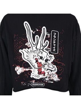 Japanese Dragon Crop Top T Shirt Mens Size Large Black Franchise Streetwear